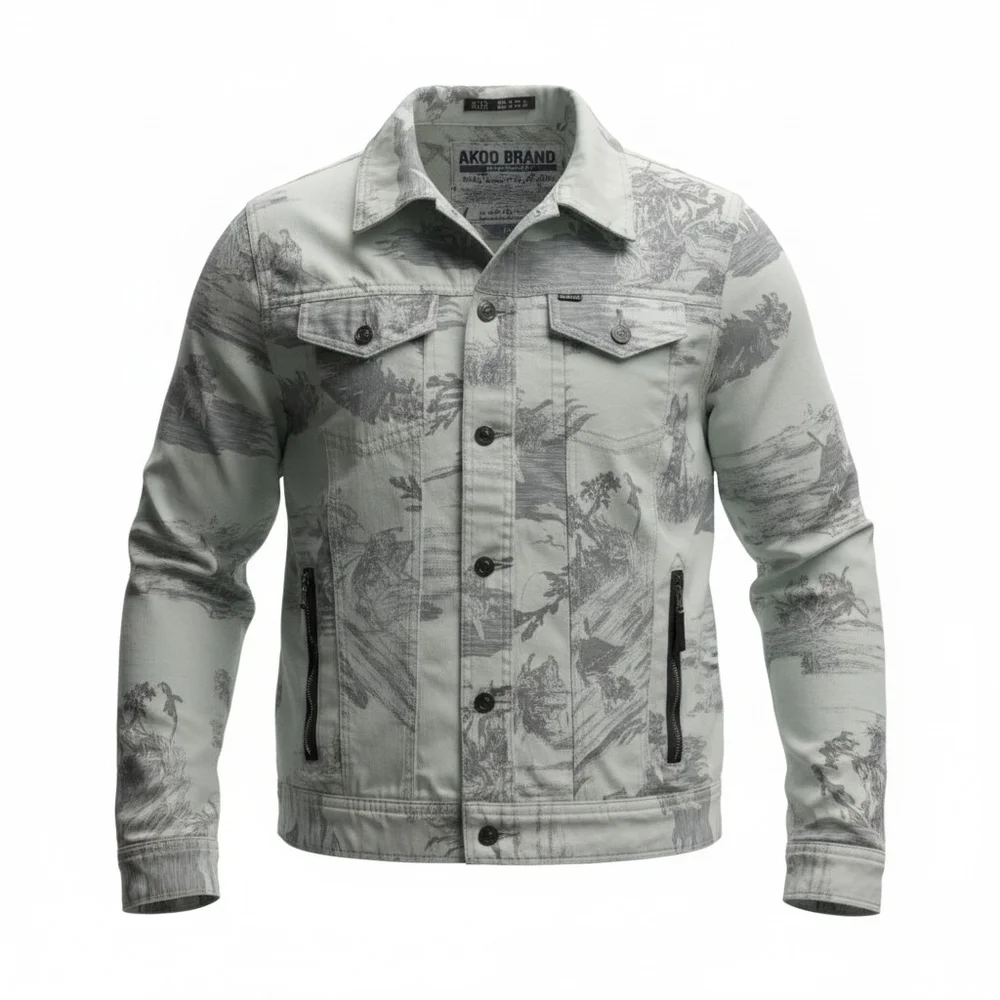 AKOO Gray / Cream Men's Trucker Jacket